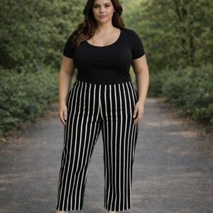 Forever 21 | Plus Black White Stripes Work Pull-On Ankle Pants